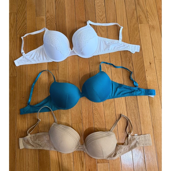 Maidenform Other - Lot of 3 Bras Maidenform SO Intimates 36D White Tan Lace teal Polka Dot